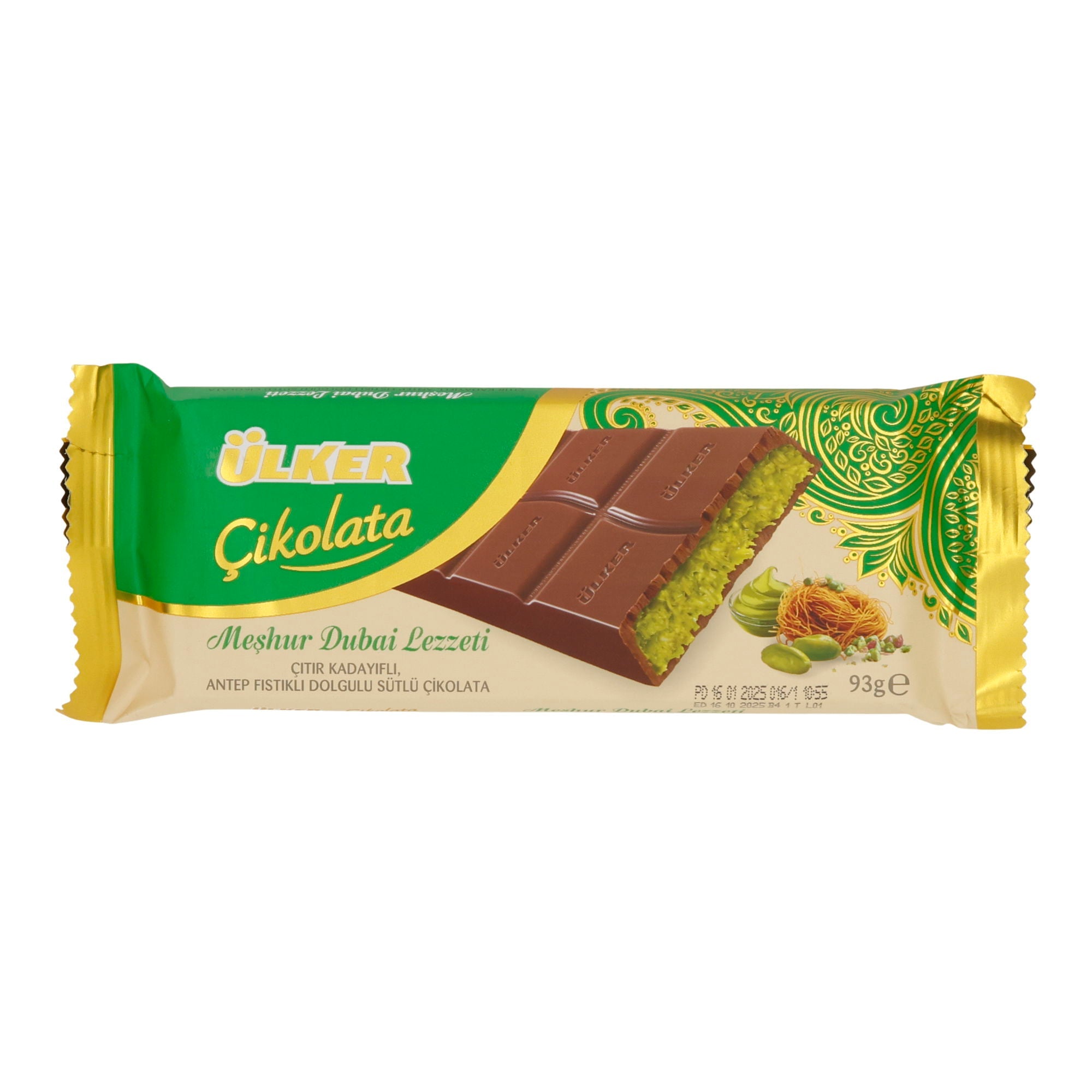 Milchschokolade Ülker | Mit Pistazien - Kadayif - Füllung | Knusprige Füllung mit feiner Nussnote | 93 g - Taste Your World